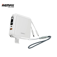 Remax Power Bank W1501 White Set - ชุดเซ็ตรวมสีขาว พาวเวอร์แบงค์ Fast Charge มีสายชาร์จในตัว สายคล้อ