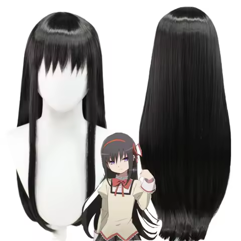 Akemi Homura Cosplay Wig Black Long Straight Heat Resistant Synthetic Hair Wigs Cos Party Women Cost