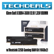 Klevv Bolt X DDR4-3600 CL18 1.35V UDIMM w/Heatsink 32GB Gaming RAM Kit [16GBx2]