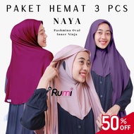 Rumi - PAKET HEMAT ISI 3 PCS NAYA Jilbab Pashmina Oval Inner Ninja Jersey Kuping Hijab Pashmina Shaw