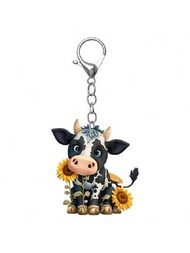 Llavero Con Forma De Vaca De Girasol Linda Para La Mochila De Las Mujeres, Decoración Del Bolso De Mano