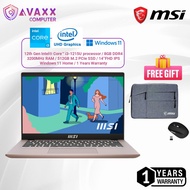 MSI Modern 14 C12M-258 14" FHD Laptop Beige Rose Pink ( I3-1215U, 8GB, 512GB SSD, Intel, W11 )