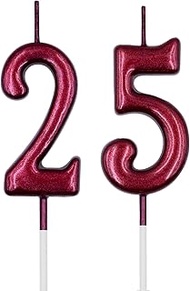 25th & 52nd Birthday Candles, Red Number 25 52 Candle for Cake, Happy Birthday Cake Topper Decoratio