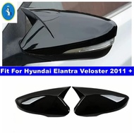 Ox Horn Blade Style Rearview Mirror Cover Trim Fit For Hyundai Elantra Veloster 2011 -2015 Black / C