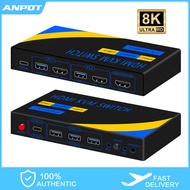 HDMI KVM Switch 2 Port 8K Monitor 8K@60Hz 4K@144Hz with 4xUSB3.0 Port Sharing Keyboard and Mouse