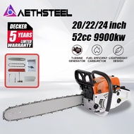 Chainsaw Gasoline 52cc 9900KW Chain Saw 20"/22"/24" Orange Heavy Duty Felling Tool