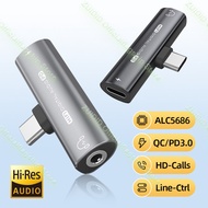2in1 USB Type-C to USB C/3.5mm Earphone Adapter Headphone DAC Audio Aux Converter 32bit/384kHz Digital Decoder PD27W Fast Charge