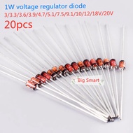 20pcs 1W voltage regulator diode 3/3.3/3.6/3.9/4.7/5.1/7.5/9.1/10/12/18V/20V DO-41 1N4727A 1N4728A 1