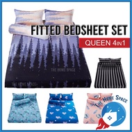 Premium Cotton 4in1 King / 4in1 Queen / 2in1 Single Size Fitted Bedsheet Sets Cadar Getah Keliling 3