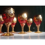 [Old Time] Early Second-Hand Czech Crystal Glass Exquisite Wine (A Set Of 6 Glasses)