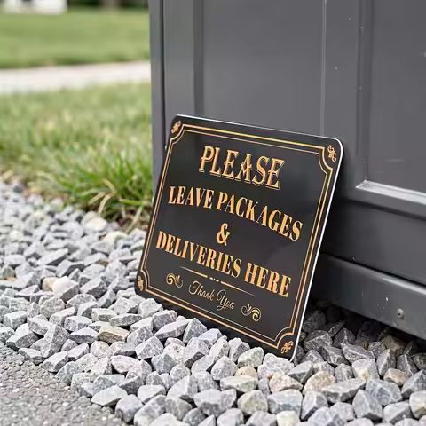 2Pcs Waterproof Please Leave Packages and Deliveries Here Sign Dark Brown PVC Courier Instruction Bo