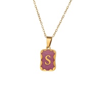 English Letter Initial Necklace 18K Gold Plated Necklace Stainless Steel Square Letter Charm Pendant