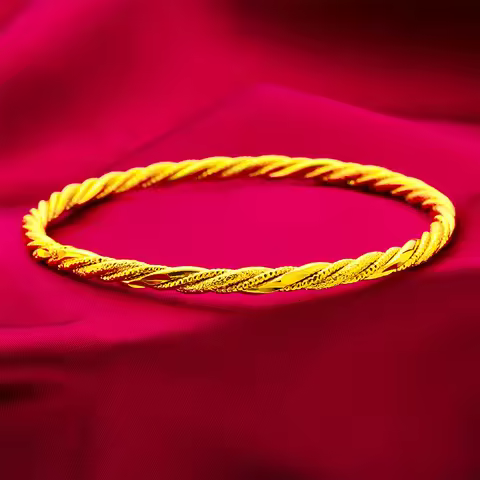 4MM Twisted Bracelet for Women, 24K Gold, AU999 | Traditional hand-twisted design, polished gold for
