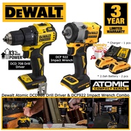 Dewalt Atomic Brushless Cordless DCF922 D2-B1 1/2” Impact Wrench & DCD708D2-BI 13mm ( 3/8" ) Drill D