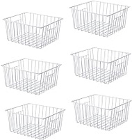 Upright Freezer Organizer Bins， Freezer Baskets for 14, 15 cu.ft Standup Freezer, Wire Storage Baskets with Built-in Handles for Frozen Foods, Snacks, Vegetables, Fruits and More, 6Pcs , White