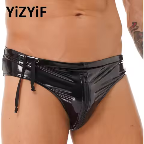 Mens Patent Leather Panties Wet Look Bulge Pouch Boxer Briefs Metallic Shiny Swimwear Latex Underpan