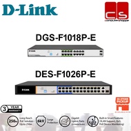 D-LINK DGS-F1018P-E /  DES-F1026P-E  (16GE PoE / 26-Port + 2 SFP Ports 250m PoE Switch)