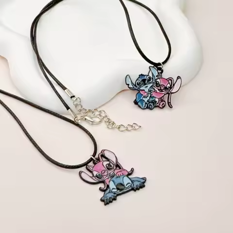 2pcs Kawaii Metal Stitch Rope Chain Necklace Pendant Accessory for Boys & Girls Cute Stitch Design G