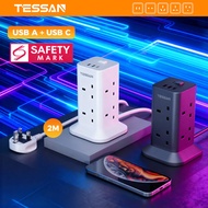 TESSAN Tower Extension Socket with USB+Type C Surge Protector Extension Cord Power Strip Multi Plug