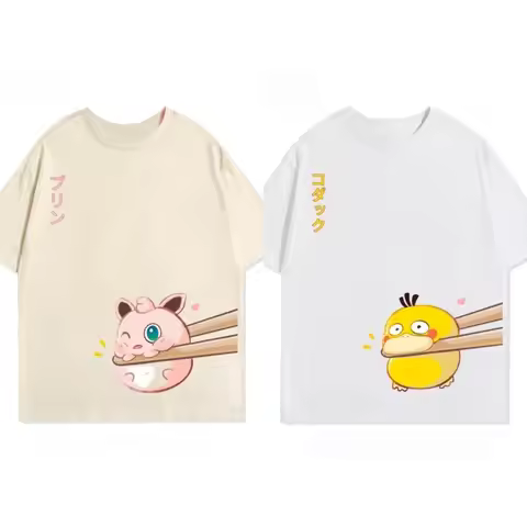 Y2k Pokemon Printed Men Women Cute T-Shirt Short Summer Trendy Sleeved Tee Gym Clothes Cute Psyduck 