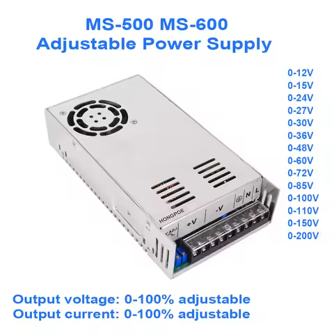 Adjustable 500W 600W Power Supply DC 0-12V 15V 24V 30V 36V 48V 60V 72V 85V 90V 110V 150V 200V Ac To 
