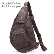 《905》EDERN Retro Genuine Leather Crossbody Bag for Men Large Capacity Crazy Horse Leather Mens Chest