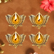 Lotus Shaped Decor Brass Diya 2.5 Inches Set of 4 (Dimensions (each Diya) : Length: 2.5 inches (6.2 