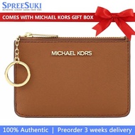 Michael Kors Coin case In Box Jet Set Travel Small Top Zip Leather Coin Pouch With Id Luggage Brown 