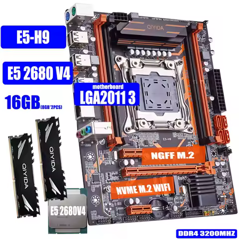 Qiyida X99 motherboard kit LGA2011-3 Xeon E5 2680V4 2*8GB DDR4 3200Mhz 4 channels NVME USB3.0 E5 H9 
