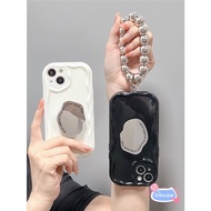 Mirror Bracket Holder Casing For Samsung Galaxy S23 S22 S21 Ultra Plus S21 S20 FE S23+ S22+ S21+ J7 J2 Grand Prime Phone Case With Silver Bead Chain Silicone Soft Cover