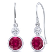 Gem Stone King 14K White Gold Red Created Ruby Drop Dangle Earrings For Women (2.22 Cttw, Gemstone J
