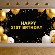 Happy 21st Birthday Party Backdrop Banner Gold Balloon Celebration Photo Booth Background for Birthd
