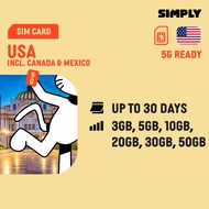 SIMPLY USA + Canada + Mexico | 3-30 Days | Total 3GB-50GB Data SIM | No Registration Required