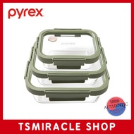 Pyrex Olive Green Steam&All Glass Airtight Container square container 6 Type