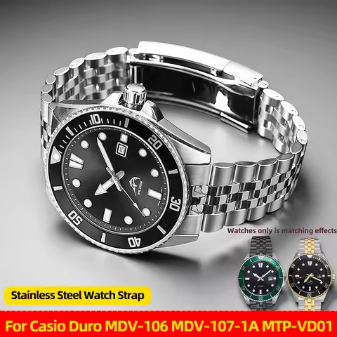 22mm Stainless Steel Metal Watch Strap For Casio Duro MDV-106 MDV-106B MDV-106G MDV-107-1A MTP-VD01 