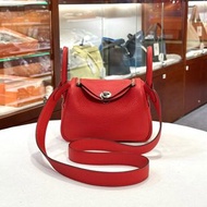 98%NEW二手HERMES MINI LINDY一代 心紅銀 Z刻 S3/ROUGE COEUR PHW #香榭站正品