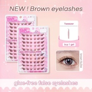 GECOMO Glue-free Brown Sunflower Eyelash Large Volume 100 Clusters Soft Curly Natural Eyelashes Glue