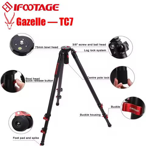 IFOOTAGE TC7 Tripod, 61” Carbon Fiber Video Camera Tripod with Quick Fastbowl, Max Load 19.8 lbs, Co