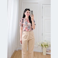 Áo kiểu nữ dáng suông công sở họa tiết hoa 3d thời trang Eden - ASM249