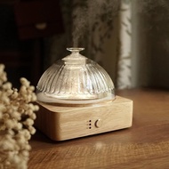 Glass Dome Essential Oil Diffuser with Glass Reservoir & Wood Base-No Plastic, 200ml Ultrasonic Glas