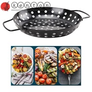 KENTON BBQ Grill Tray, Carbon Steel Non Stick Veggie Roasting Pan, Multifunction Perforated Portable Round BBQ Drain Basket Outdoor