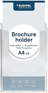 Europel Wall Mounted Brochure Holder for 1/3 A4 Size, Clear Acrylic Leaflet Stand and Dispenser, Bro