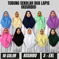 Tudung Sarung Sekolah Dua Lapis Safa Kain Licin Koshibo Menengah Rendah Putih Hitam Biru Pengawas Ge