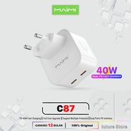 Smart Charger ADAPTER MAMI C87-40W-DUAL Output Type C FAST CHARGING-WHITE-ABS+PC ORIGINAL - Travel C