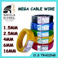 100meter MEGA PVC Kabel Insulated 100% PURE COPPER CABLE / JKR &amp; SIRIM APPROVAL / 1.5mm &amp; 2.5mm