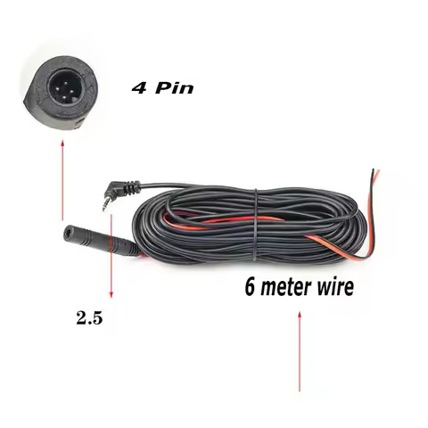 4-Pin Streaming Dashcam Rear Camera Extension Cord 2.5mm Jack Reversing Image Extension Cord