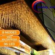 8 Modes Fairy Curtain Waterfall String Light Icicle 4M LED Party Waterproof Garden Hanging Wedding O