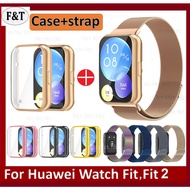 Compatible for Huawei Watch fit 2 Strap + Case Huawei fit 2 Strap Full Screen Covered Soft Huawei Watch fit 2 case Magnetic Milanese Stainless Steel Huawei watch fit2 Strap Metal Huawei fit2 Strap
