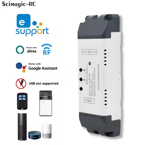 EWELINK Smart WiFi 2 Channel Inching Switch 220V 12V 24V Relay Module with RF 433 Remote Control Wor