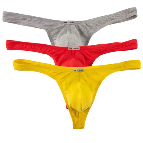BRAVE PERSON 3PCS Men's Modal Fabric Thongs Comfortable Pure Colors Grey Blue White B1204#